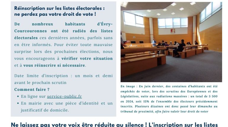 Radiations électorales à Évry-Courcouronnes : assez de mise en scène, les habitantes et habitants méritent du respect